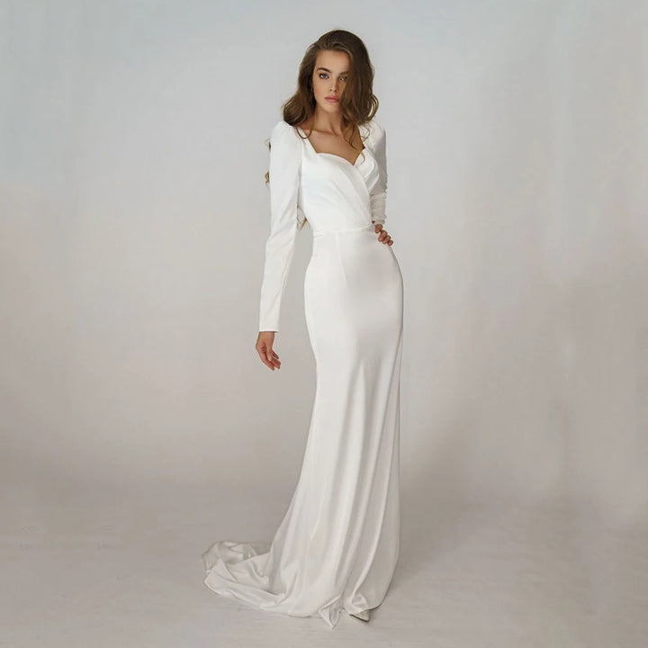 Elegant Simple Long-Sleeve Bridal Gown