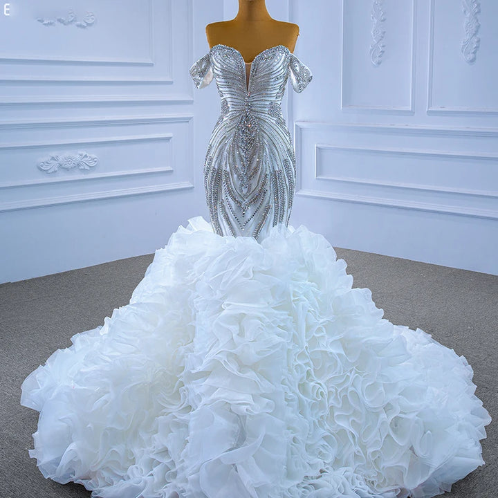 Luxury Heavy Beaded Ruffled Bridal Dress