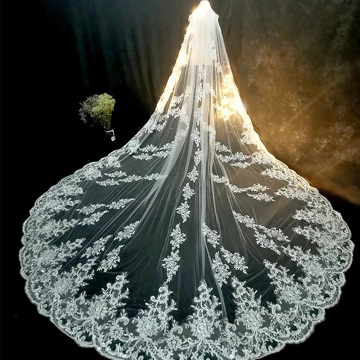Elegant Appliqued Cathedral Length Bridal Veil