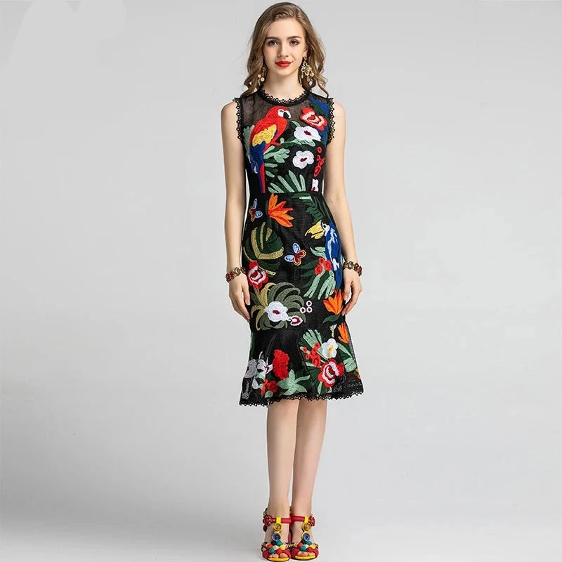 Floral Embroidered Women's Midi Dress