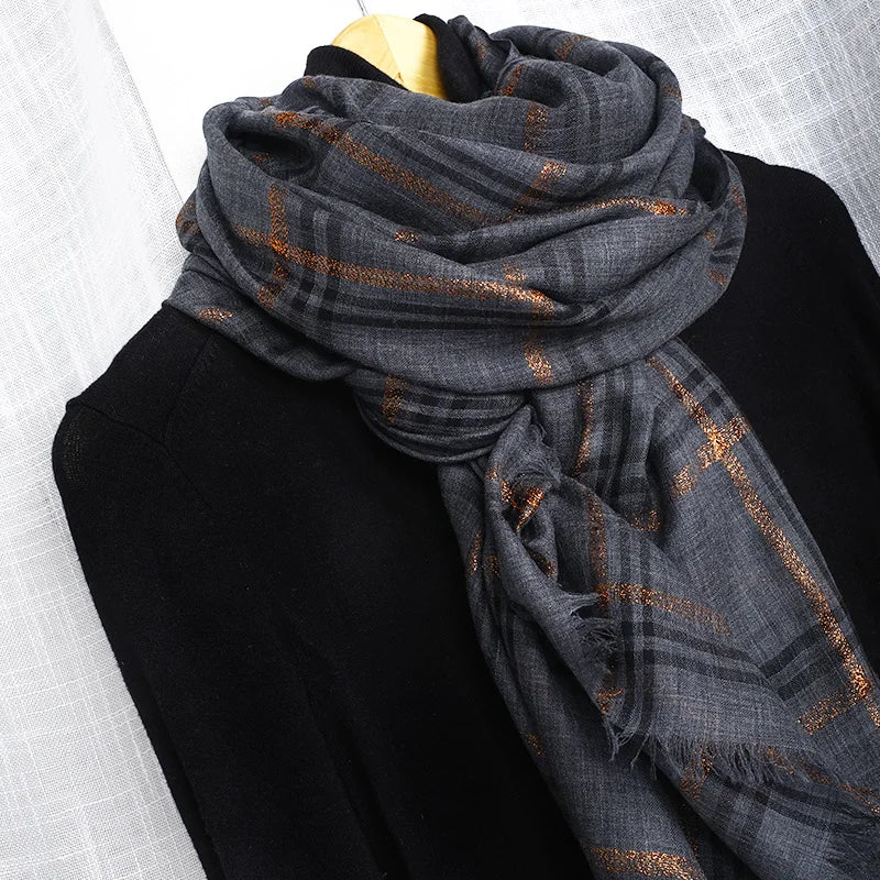 Sophisticated Silk Plaid Wool Scarf