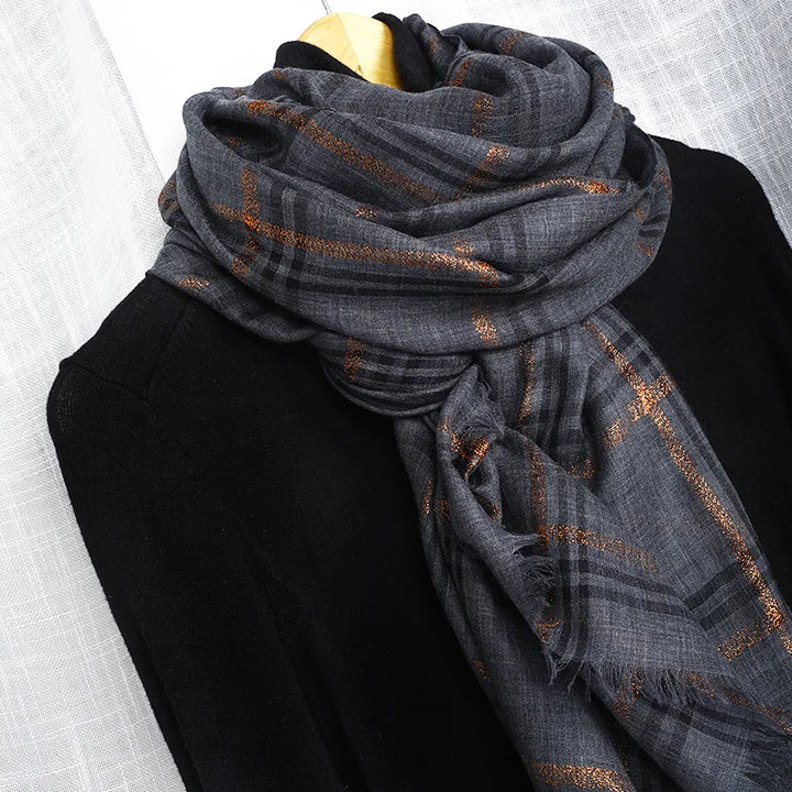 Sophisticated Silk Plaid Wool Scarf