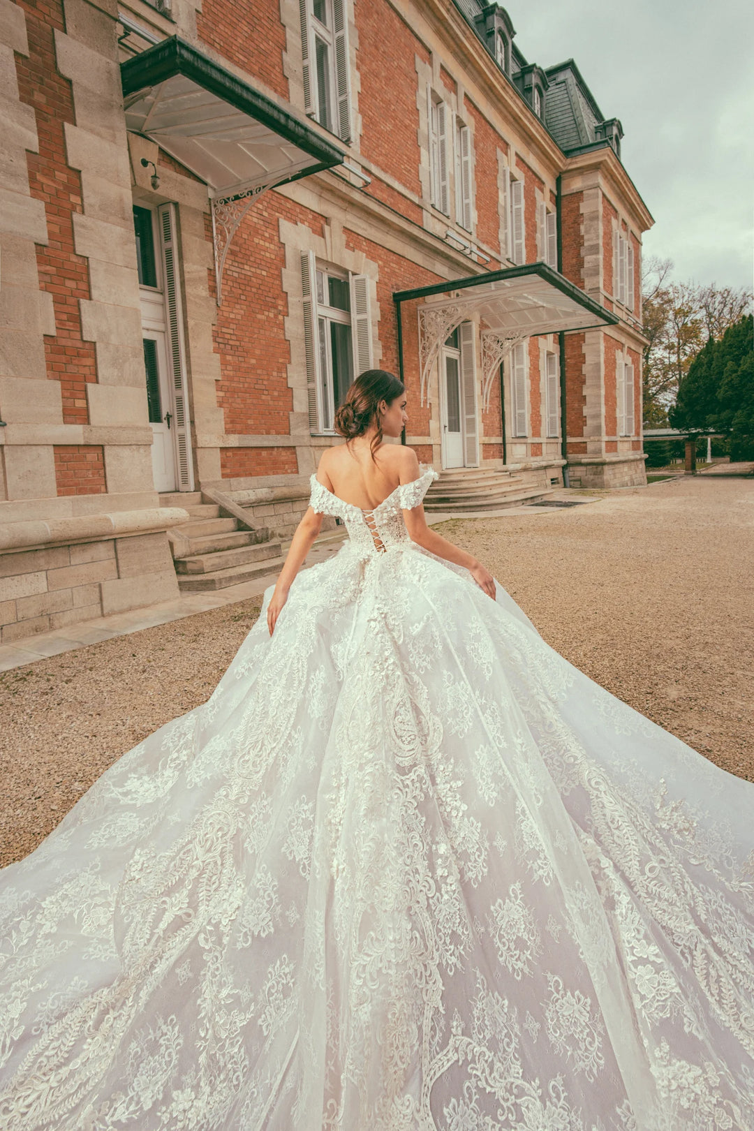 Off Shoulder Beaded Lace Bridal Gown