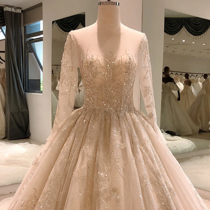 Long Sleeve Beaded Sequins Wedding Dress