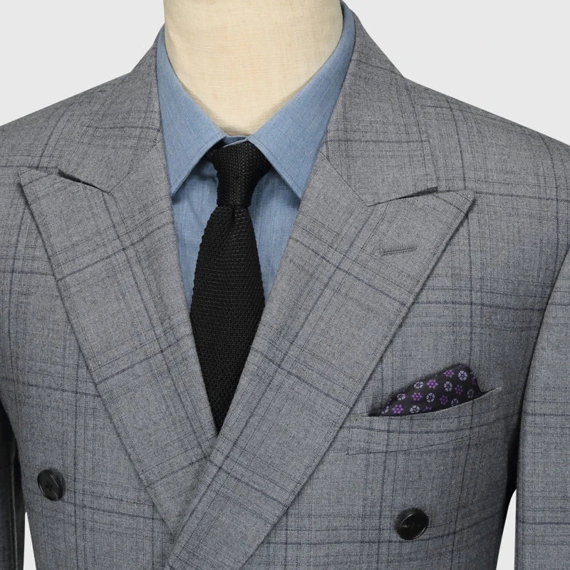 Gray Plaid Double Breasted Suit