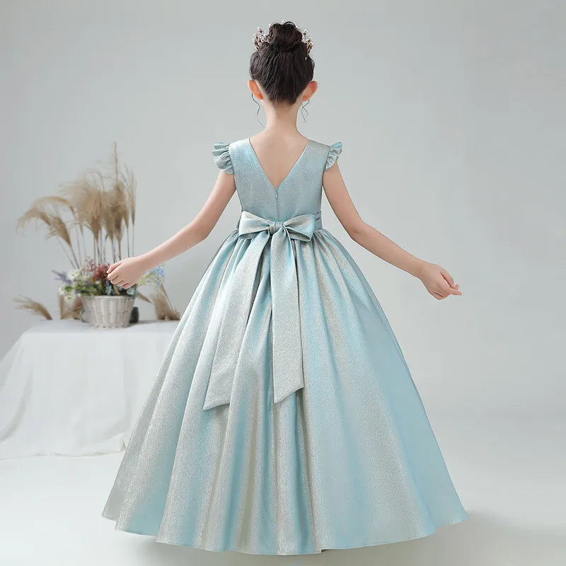 Glittery Sleek Satin Girl's Party Ball Gown