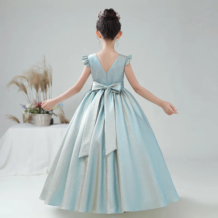 Glittery Sleek Satin Girl's Party Ball Gown