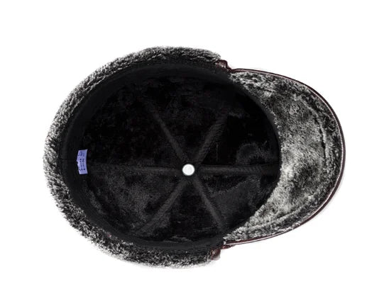 Warm Fur-Lined Leather Cap