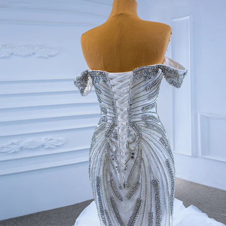 Luxury Heavy Beaded Ruffled Bridal Dress