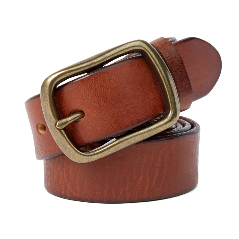 Vintage Copper Buckle Handmade Soft Leather Belt