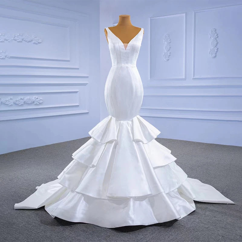 Fancy Satin Ruffled Cascading Bridal Gown