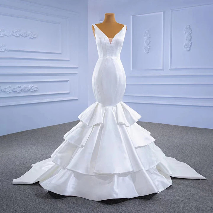 Fancy Satin Ruffled Cascading Bridal Gown