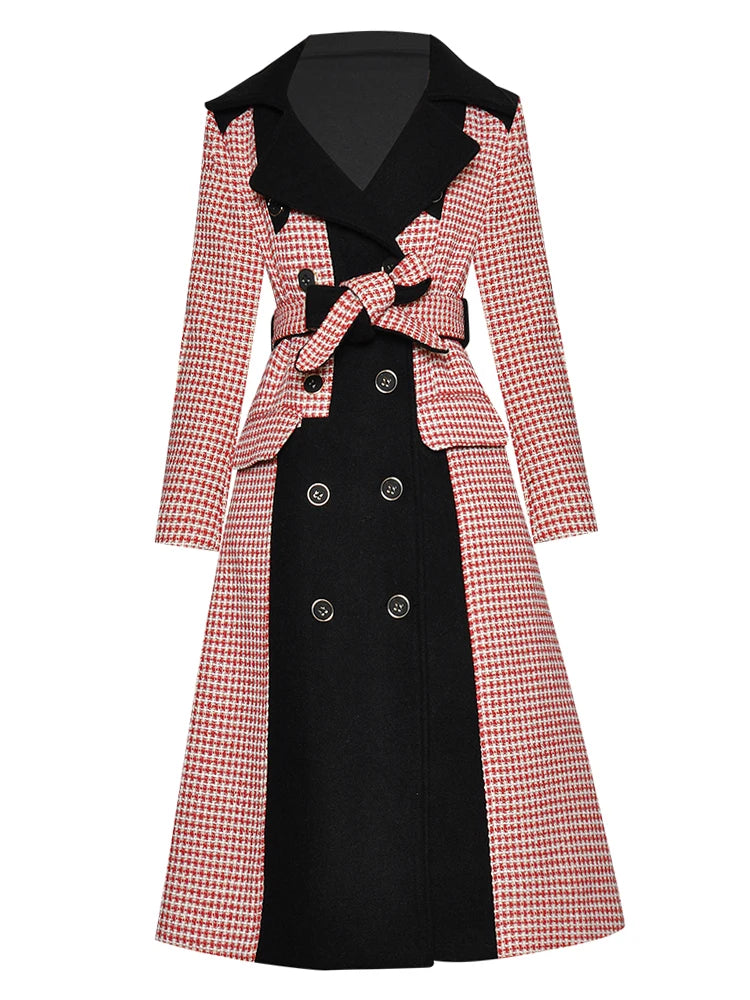 Double Breasted Houndstooth Overcoat