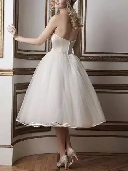 Sweetheart Neck Tea Length Bridal Dress