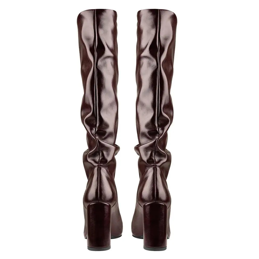 Crinkle Round-Toe Mid-Calf Boots