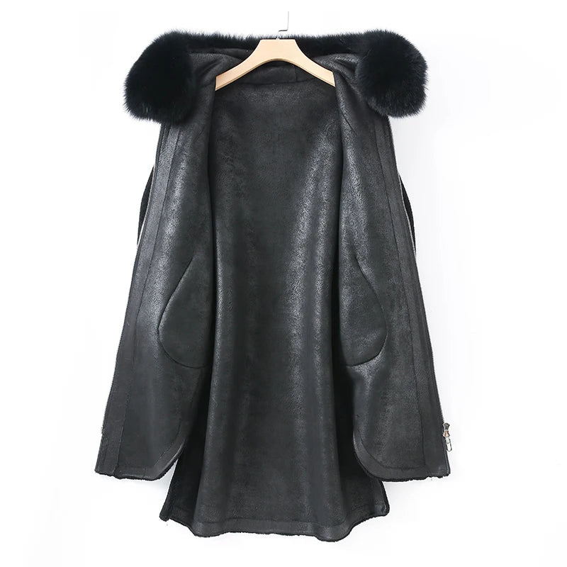Cozy Real Sheep Fur Collar Warm Jacket