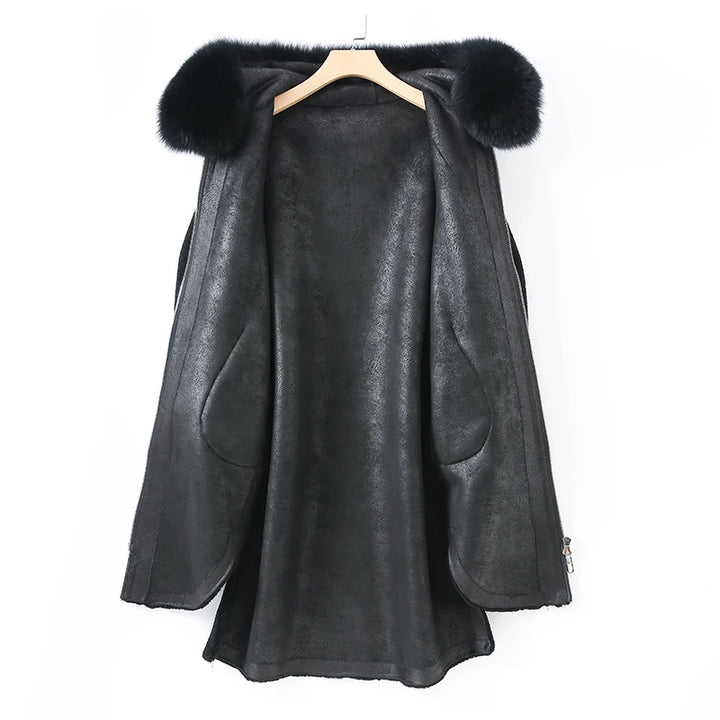 Cozy Real Sheep Fur Collar Warm Jacket
