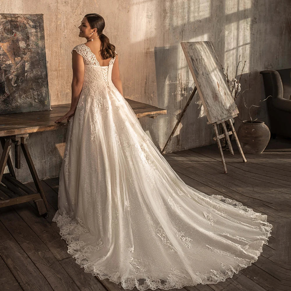 Gorgeous Cap Sleeve Plus Size Bridal Gown