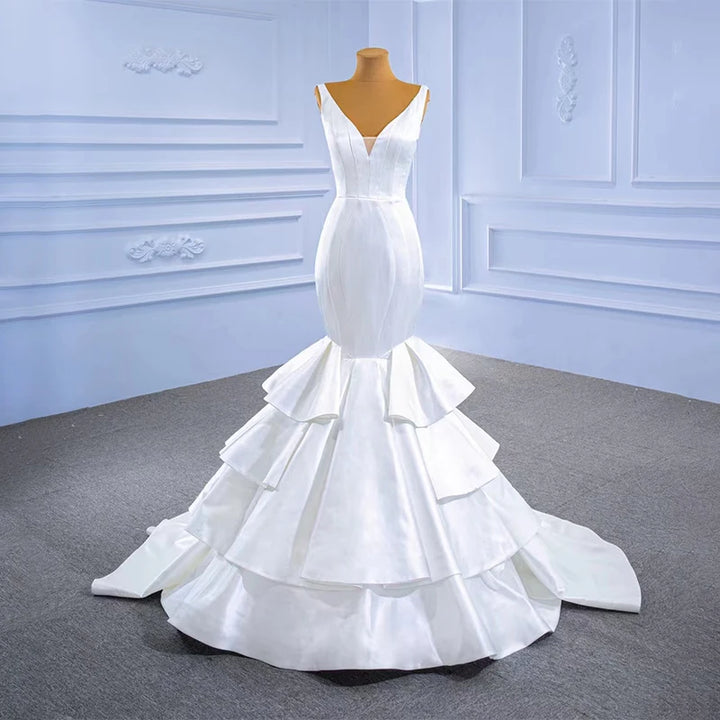 Fancy Satin Ruffled Cascading Bridal Gown