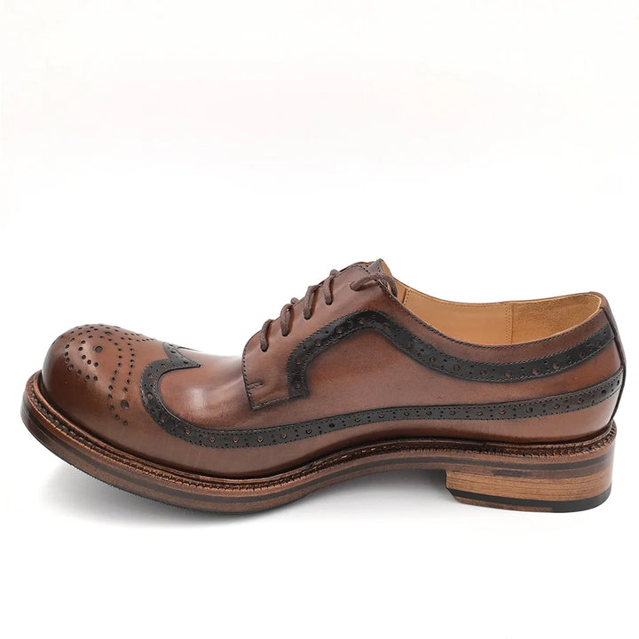 Carved Wing Tip Leather Brogue