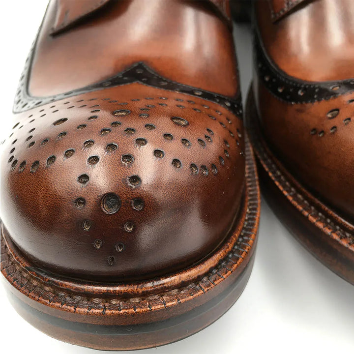 Carved Wing Tip Leather Brogue