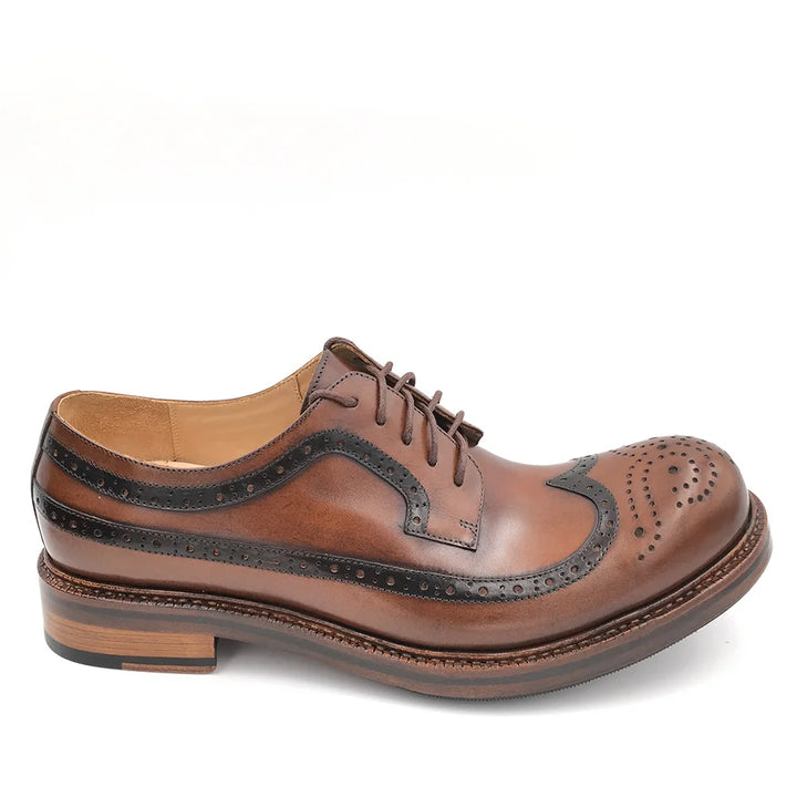 Carved Wing Tip Leather Brogue