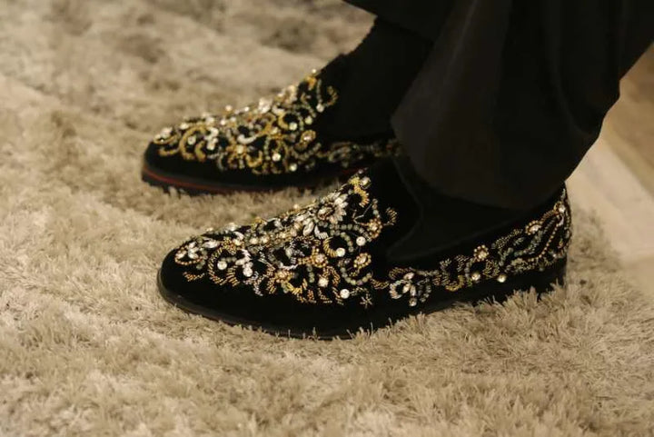 Stylish Black Rhinestone Slip-On Shoes