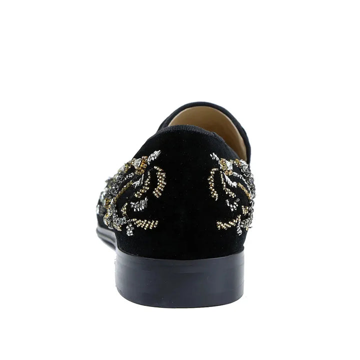 Stylish Black Rhinestone Slip-On Shoes