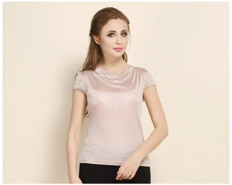Short Sleeve Real Silk Women's T-shirt