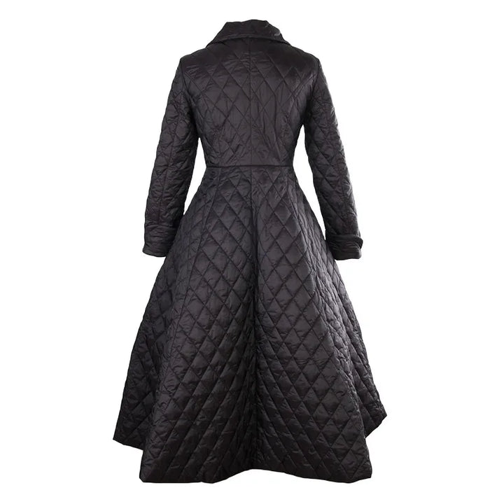 Black Quilting Long Trench Coat