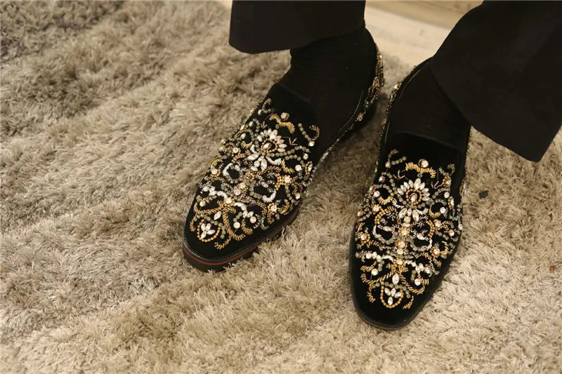 Stylish Black Rhinestone Slip-On Shoes