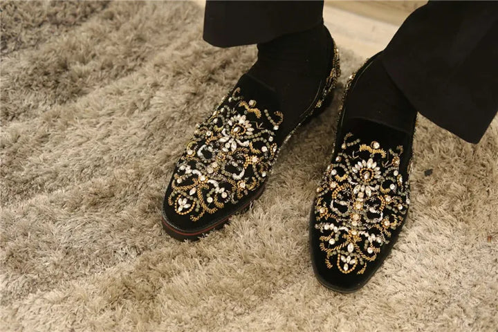 Stylish Black Rhinestone Slip-On Shoes