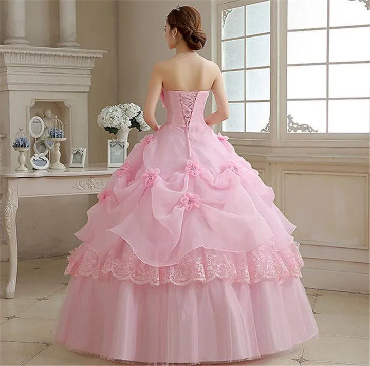 Strapless Applique Prom Gown