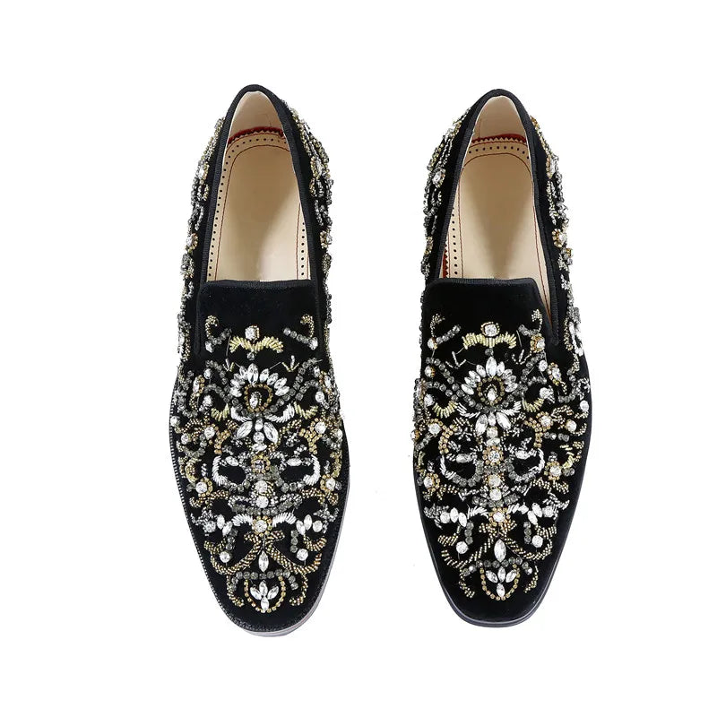 Stylish Black Rhinestone Slip-On Shoes