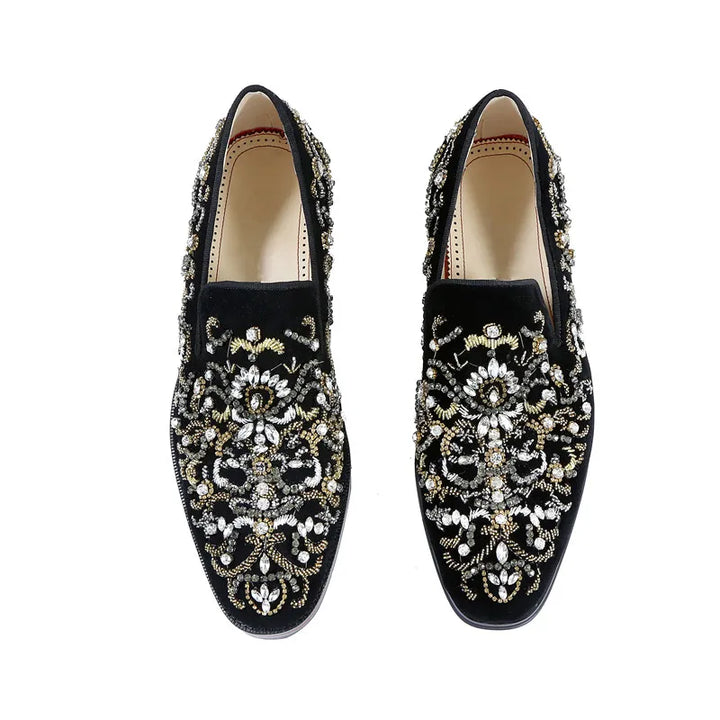 Stylish Black Rhinestone Slip-On Shoes