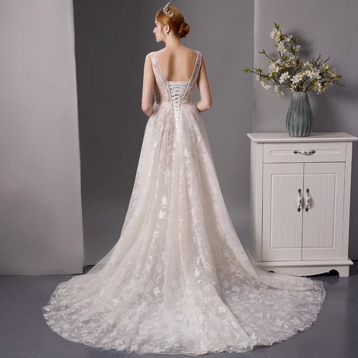 Beads Embroidery Sleeveless Wedding Dress