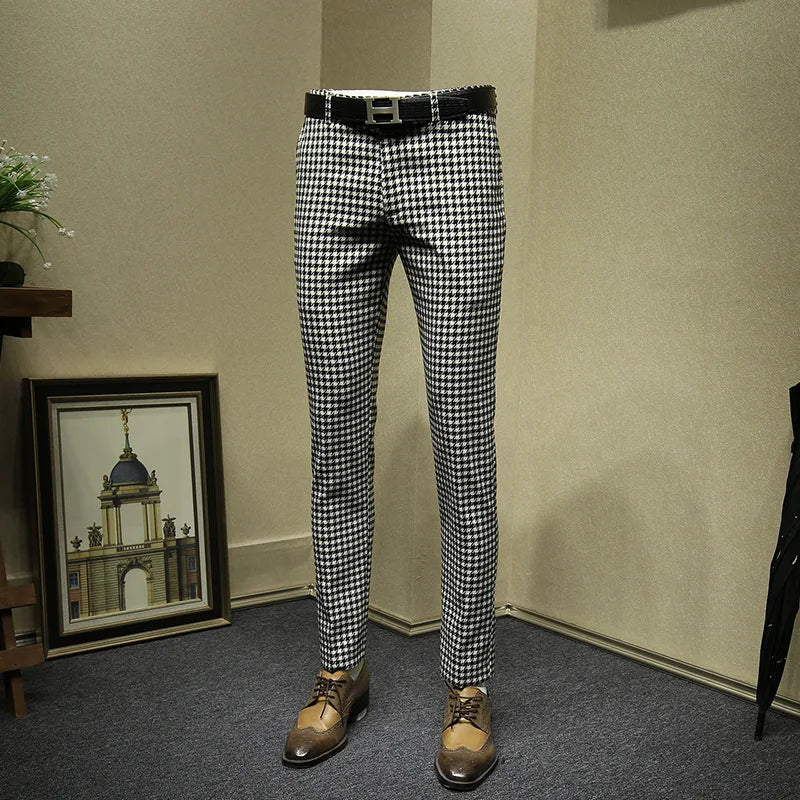 Black White Plaid Men's Slim Fit Dress Pants | All For Me Today Black White Plaid Men's Slim Fit Dress Pants | All For Me Today