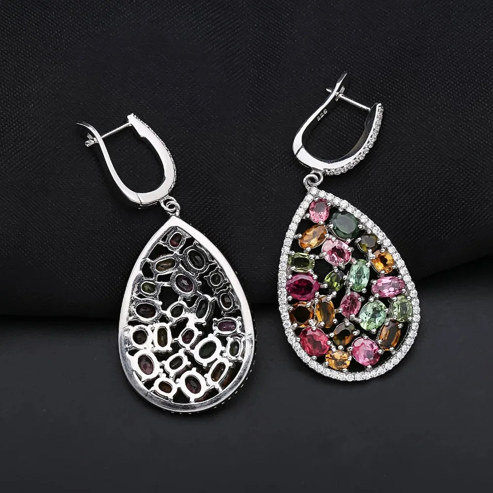 Colorful Natural Tourmaline Gemstone Drop Earrings