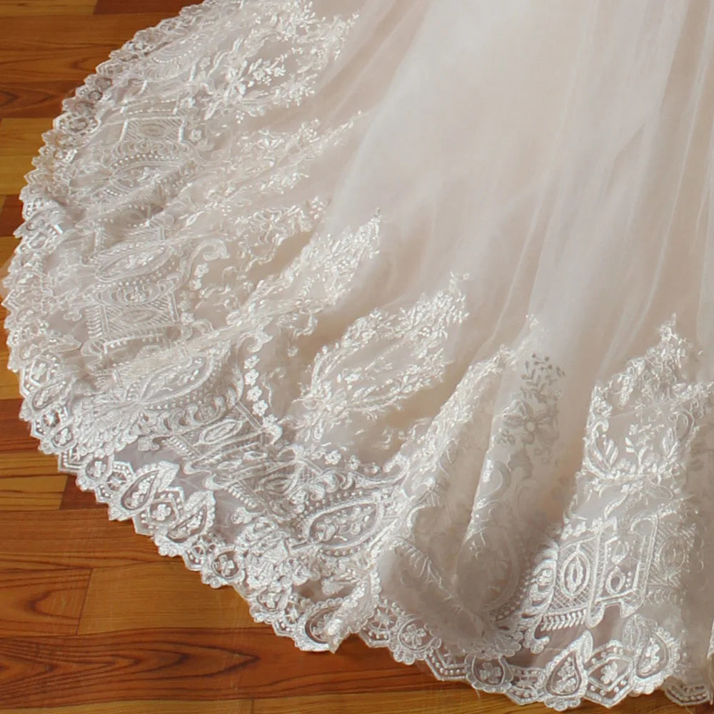 Applique Wide Hemline Wedding Dress