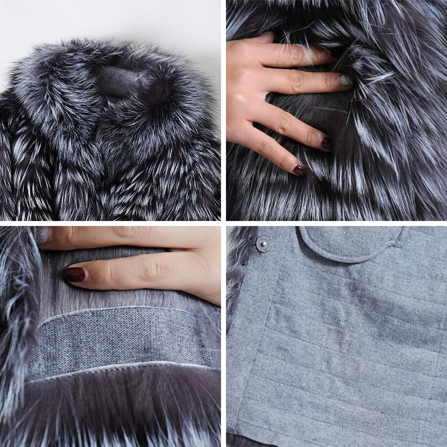 Knitted Silver Fox Fur Women's Coats