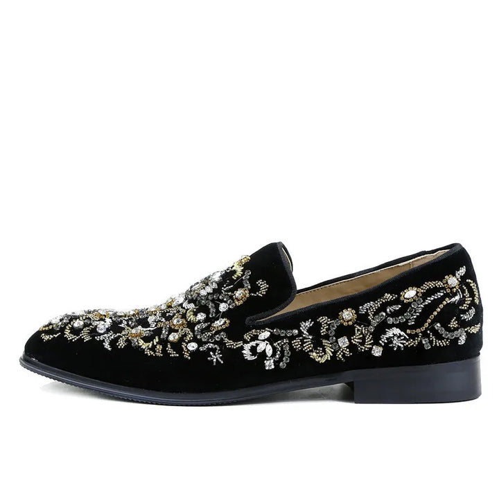 Stylish Black Rhinestone Slip-On Shoes
