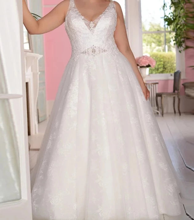 A-line Beaded Plus Size Women's Bridal Gown