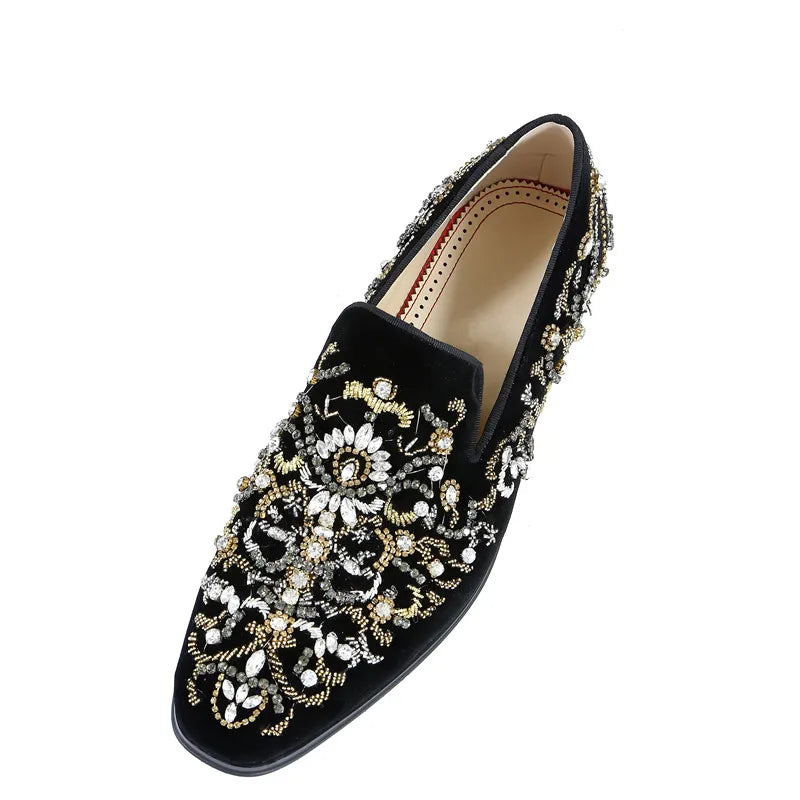 Stylish Black Rhinestone Slip-On Shoes