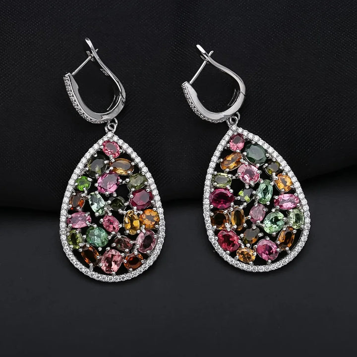 Colorful Natural Tourmaline Gemstone Drop Earrings