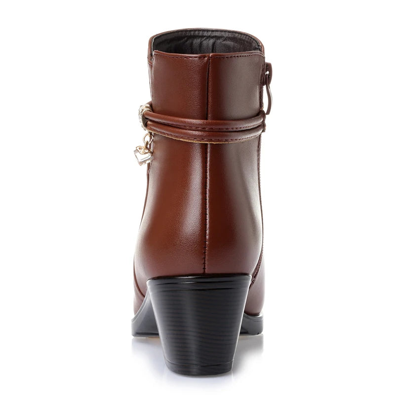 Soft Leather High Heels Zipper Boots