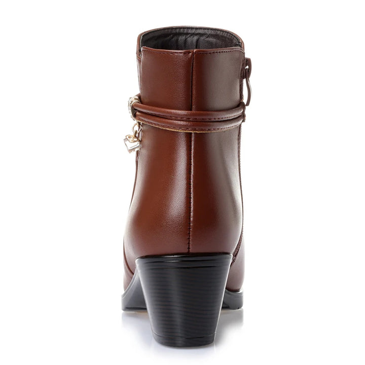 Soft Leather High Heels Zipper Boots