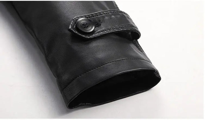 Black Leather Men's Thick Trench Coat