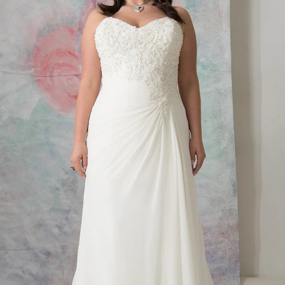 Timeless Appliqued Sheath Plus Size Bride Dress