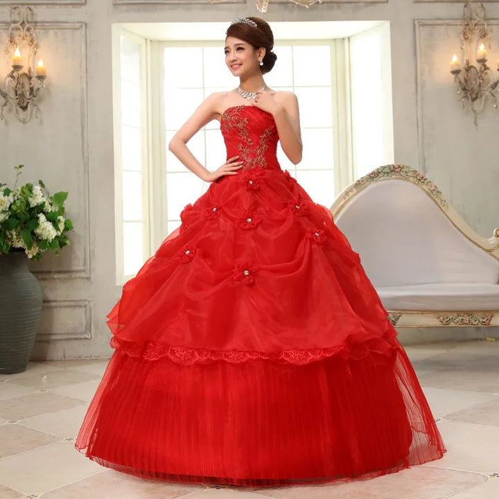 Strapless Applique Prom Gown