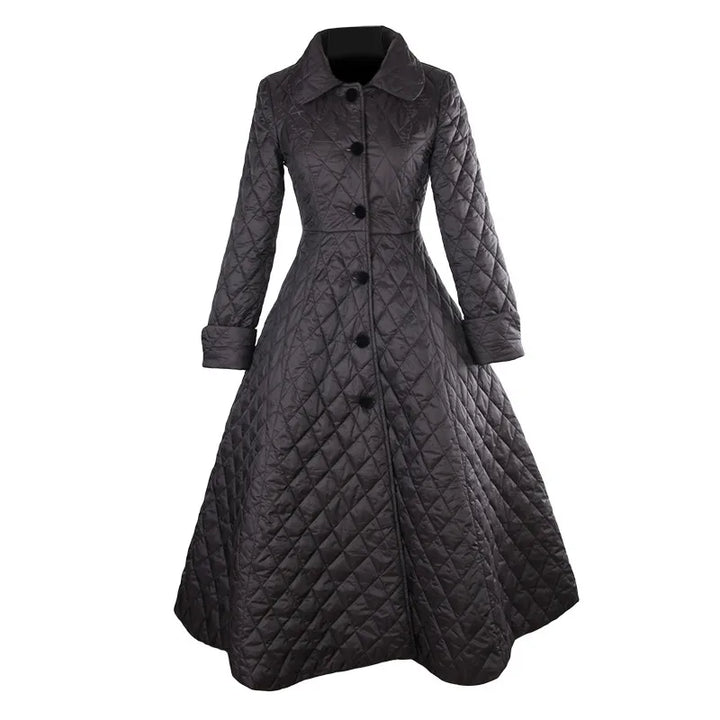 Black Quilting Long Trench Coat